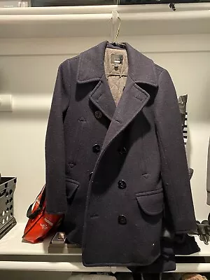 J. Crew  Bayswater  Men's Black Gray Peacoat Pea Coat Wool Sz XS✅ • $55