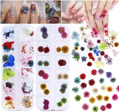 Natural Nail Dry Flower Set Nail Sticker 3D Accessories Set Cute Decoration • £4.99