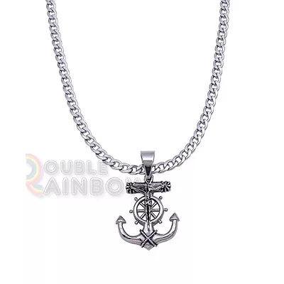 P37 Mens Stainless Steel Gold Silver Anchor Jesus Cross Pendant Chain Necklace • $19.99