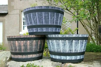 Large Round Barrel Planter Tub Garden Plant Pot Flower Pots Container 40/52cm  • £16.99