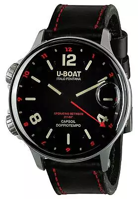 U-Boat Capsoil Doppiotempo Steel Black Dial Leather/Rubber Mens Watch 9674 • $1920