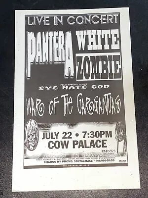 White Zombie Pantera Original Concert Poster Cow Palace San Francisco 1990’s • $171.29