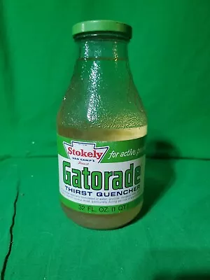 Vintage Gatorade Glass Bottle 1973 Stockley Van Camp 32 Oz. FULL • $1000