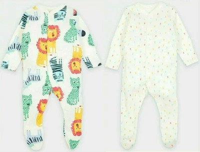 £5.99 • Buy 2 Pack M&S Lion Animal Print Baby Long Sleeve Sleepsuits NB - 24 Months NEW