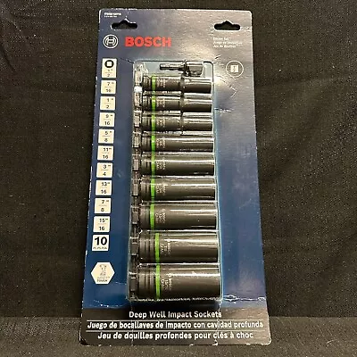 Bosch ITDSO12V10 10 Pc. Impact Tough Deep Well 1/2  Socket Set With 1/4  Hex • $40