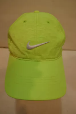 Vintage NIKE   Solid Back -Strap Back Hat  In Neon Yellow   W White Lettering • $14