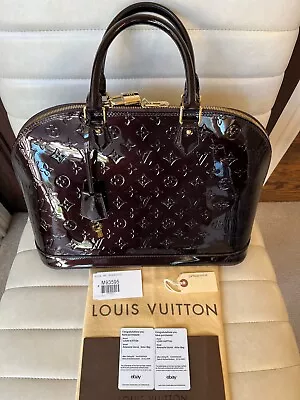 Louis Vuitton Monogram Vernis Alma MM Amarante Womens Handbag Tote Purse • $1000