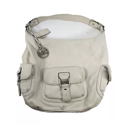 Michael Kors Brookville White Leather Shoulder Bag Purse W/ Large Silver Buckles • $71.99