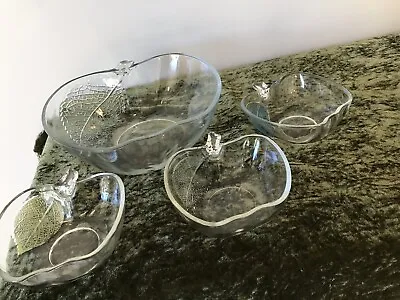 Vintage KIG FROM Indonesia Apple Clear Glass Dish Set With Leaf Pattern • $22.10