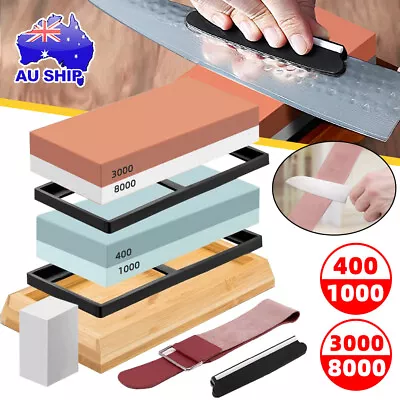 2X Knife Whetstone Sharpening Water Stone With Belt Set Kitchen Sharpener Cutter • $29.95