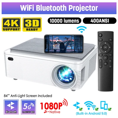 $65.99 • Buy LED WIFI Projector 1920*1080 4K HDMI USB Audio Portable Home Media Video Player