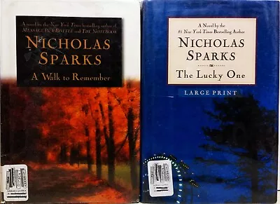 Lot Of 2 Nicholas Sparks LARGE PRINT (HC EX-LIB) Lucky One A Walk To Remember • $6.95