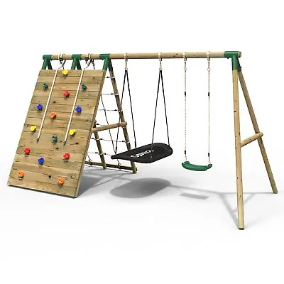 £589.95 • Buy Rebo Beat The Wall Wooden Swing Set With Double Up & Over Climbing Wall – Vertex