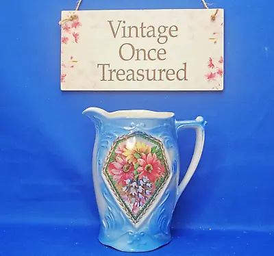 £9.93 • Buy Antique Victorian FLOWER JUG VASE * 6  Tall (15cm) * Blue And White With Florals
