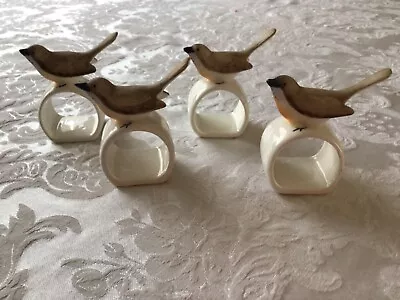 Set Of Four Vintage Painted Bone China (Robin?) Bird Napkin Rings Holders • $19.99