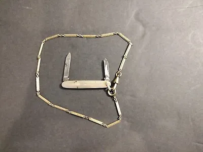 Antique Gold Top Line  PEN KNIFE And CHAIN • $25