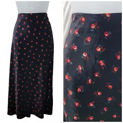 Loft Velvet Skirt Size Medium Ann Taylor Floral Midi Stretch Elastic Waist Black • $24.99