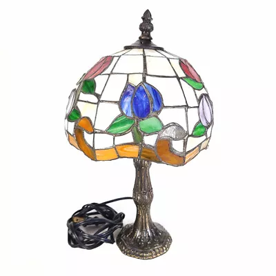 Vintage Tiffany Style Floral Lamp - Stained Glass Table Lighting - Elegant Decor • $79