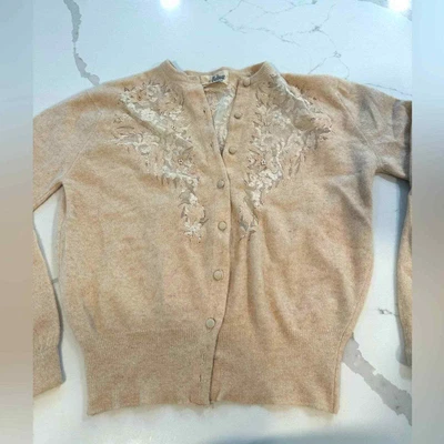 $42 • Buy VINTAGE 100% Virgin Cashmere Dalton Cardigan SZ. S /M With Lace, No Stains