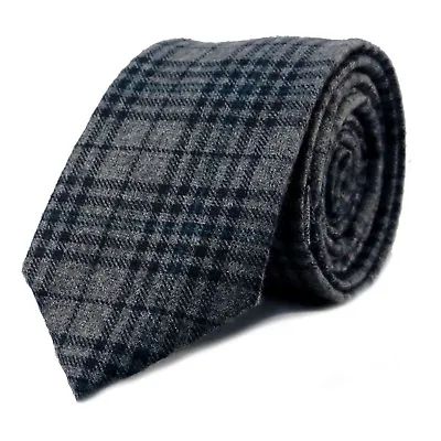 £6.99 • Buy New Luxury Gentlemens Mans Tartan Grey Blue Skinny Country Tie - Woven Style