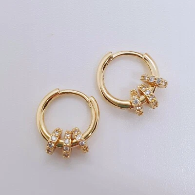 $16.99 • Buy 18ct Gold Plated 925 Silver Crystal Small Huggie Hoop Earrings CARTILAGE 