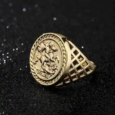 New Men’s 9ct Gold Filled Sovereign Ring All Sizes Bling Chunky • £29.99