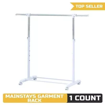 Heavy Clothes Hanger Adjustable Height Rolling Garment Rack Metal Chrome White • $12.99