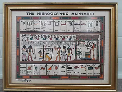 FRAMED The Hieroglyphic Alphabet Papyrus? Signed Egyptian Wall Hanging Picture B • £19.50