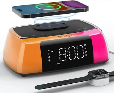 Multi-Function  Alarm Clock: Wireless Charging Bluetooth Speaker Night Light • $39.97