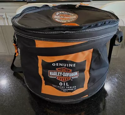 Harley Davidson Motor Oil Can Style Collapsible Cooler Round Insulated Bag 5 Gal • $19.99