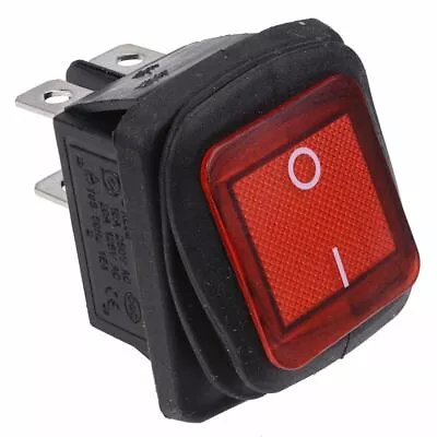 Red Rectangle Illuminated On-Off Waterproof Rocker Switch 20A DPST IP67 • £5.19