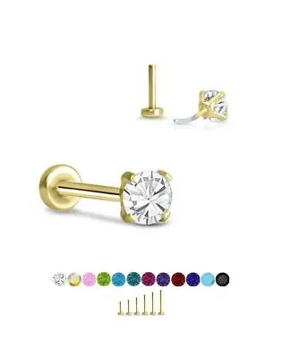 Threadless Labret Nose Ring Monroe Push Pin Yellow Gold Steel 3mm Prong CZ • $14.99