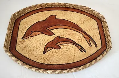 Vintage Dolphins Wicker Serving Tray Oval Wicker Rattan 11 Inches RARE • $19.99