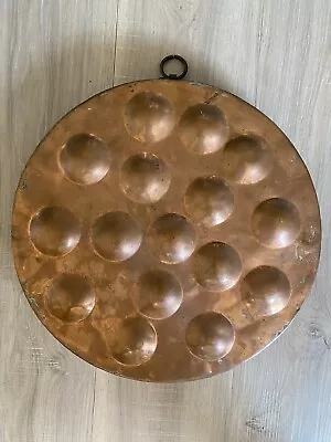 Very Large 14-3/4  Vintage Copper Escargot Egg Poacher Aebleskiver Pancake Pan • $72