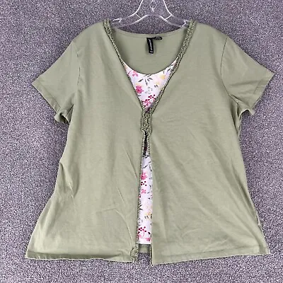 Jason Maxwell Shirt Adult 2X Green Short Sleeve Casual Blouse Cotton Blend • $0.99