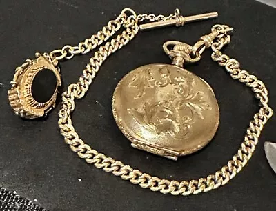 1909 Elgin 289 Mod. 2 Pocket Watch 6s 7j  GF Hunting Case W/ Chain & Fob Runs • $3.25