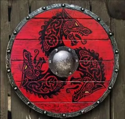 Wooden Shield Hand Painted Retro Viking Medieval Weapons Wall Hanging Ornaments • $35.90