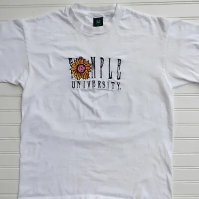 Vintage Single Stitched Temple University Sunflower Embroidered T Shirt • $23