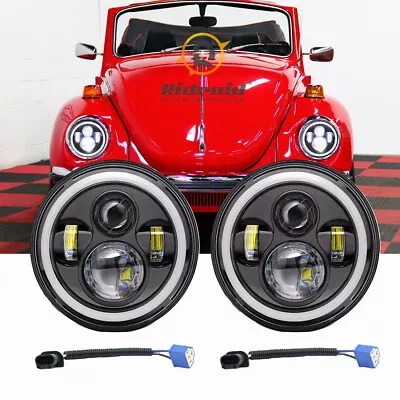 For VW Beetle 1967-1979 Pair 7  Inch Round LED Headlights Hi/Lo Beam White  DRL • $42.99