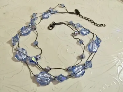 Dabby Reid Blue Illusion Necklace With Blue Beads And Crystals Signed • $21.24