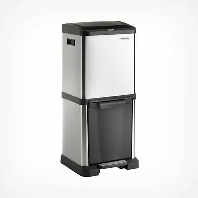 £62.99 • Buy 34L Stainless Steel Vertical 2 Compartment Waste Recycle Recycling Bin. 