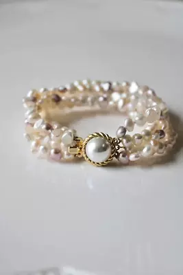 Vintage Baroque Pearl Bracelet Multi Strand 7  • $30