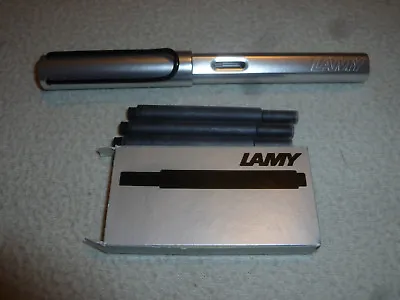  Vintage Lamy Safari Fountain Pen Silver W Black Clip Ink Cartridges Germany • $59.99