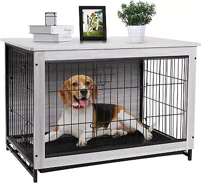 29in Dog Crate Wooden Kennel Heavy Duty Cage With Tray End Table Pet Furniture • $89.99