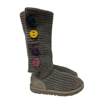 UGG Cardy Grey Knit Tall Boot Colored Button Girls Size 4 • $49.99