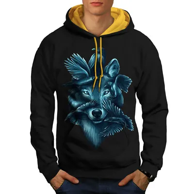 Wellcoda Wolf Spirit Ghost Animal Mens Contrast Hoodie  Casual Jumper • $66.26