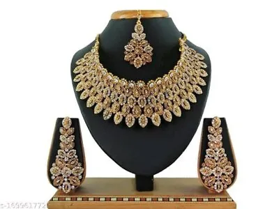 $24.99 • Buy Indian Bollywood Gold Plated AD CZ Kundan Choker Necklace Wedding Bridal Jewelry
