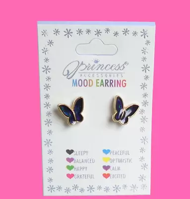 Gold Tone Enamel Color Changing Emotional Butterfly Mood Studs Small Earrings • $11.99