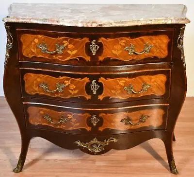 1920 Antique French Louis XV Walnut Satinwood Inlaid Marble Top Commode Dresser • $2200