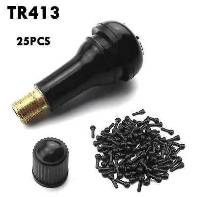 LOT 25 TR 413 Snap-In Rubber Tire Valve Stems Short Most Popular Valve Black • $5.80
